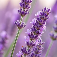 Obraz premium Close-up of a Bunch of Lavender, Subtle Surface Micro Texture, Clean Geometric Composition, Soft Purple Floral Detail, High-Resolution Botanical Background