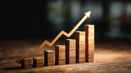 Gráfico com seta ascendente representando crescimento, lucro, desempenho positivo e evolução financeira em mercado competitivo