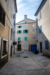 Fototapeta premium Lovely blue and turquoise details on old house in the town of Cres, Croatia