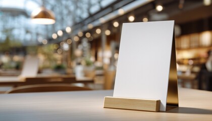 Shopping Mall Display: Mock Menu Frames, Booklet Stands, White Papers, Acrylic Tent Cards On Tables.