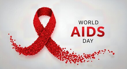World AIDS Day. A powerful red ribbon, created from many floating particles, symbolizes vital health support. This iconic emblem represents disease prevention and community solidarity against AIDS.