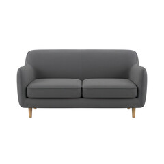 Modern Gray Two-Seater Sofa with Wooden Legs and Elegant Curve Details on a Transparent Background Ideal for Interior Design Mockups