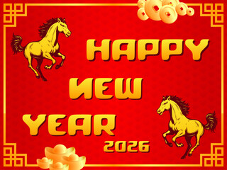 china horse new year poster banner red golden rich lucky illustration design