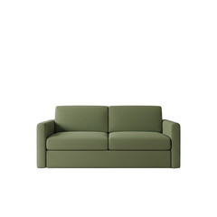 Sage Green Two Seater Sofa with Clean Lines and Minimalist Design Isolated on Transparent Background Studio Shot
