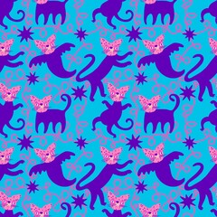 Halloween animals seamless cats pattern for wrapping paper and fabrics and linens and kids clothes print