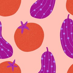 Summer vegetable seamless tomato and cucumber pattern for wrapping paper and fabrics and linens and kitchen