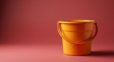 A vibrant plastic bucket, ready for various tasks, stands alone. Its bright color suggests playful activities or practical utility ,empty ,transport ,water