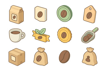 Charming coffee icons set in pastel colors for cafes and coffee enthusiasts