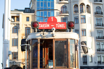 Retro Historic Red and White Tram in Istanbul, Turkey