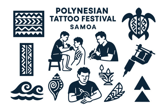 Polynesian tattoo festival art and symbols collection in samoa