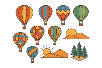 Fotobehang Luchtballon Colorful hot air balloons with scenic landscape elements in flat design  © LOBSTER LARRY
