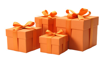 Naklejka premium three orange gift box with ribbon set isolated on transparent background cutout 