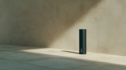 sleek thermos mug featuring holographic temperature indicator rests on clean surface