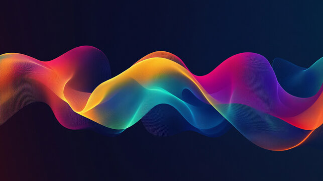 Vibrant abstract mesh gradient with rainbow hues on deep black background featuring rounded forms smoothly blending creating dynamic motion energy and modern digital art for creative design visuals