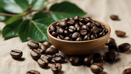 Fototapeta premium Coffee beans filling a cup on a clean white background