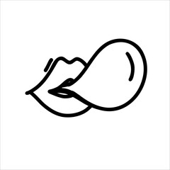 Black and white doodle illustration of lips blowing a bubble gum balloon. Simple hand-drawn design symbolizing flirt, fun, and pop art vibe, perfect for Valentine cards, stickers, and posters.