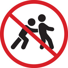 Prohibition sign indicating no pushing or shoving