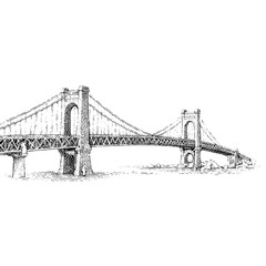 Obraz premium Engraved illustration of a grand bridge spanning a river with intricate details showcasing architectural beauty