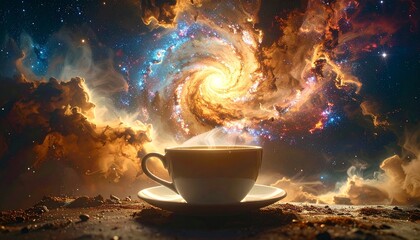 Cosmic Brew Cup of Coffee Amidst a Celestial Galaxy