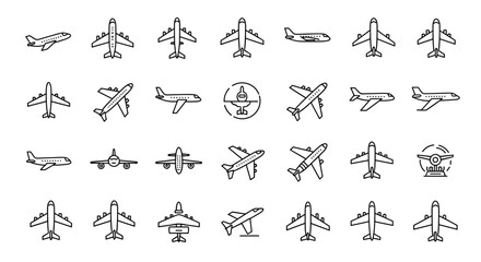 Minimalistic linear pictogram of a plane or airplane, perfect for web and graphic design, apps, banners, social networks, and cards. This vector cartoon illustration is a versatile and modern graphic