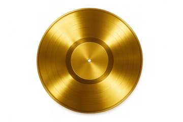 Golden record vinyl lp representing music achievement, success, award, classic album, and retro sound with transparent background