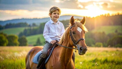 Boy and Horse A Young Rider's Adventure in a Golden Meadow