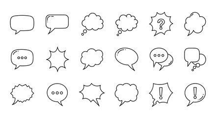 A diverse collection of vivid, outline speech bubble line icons, perfect for graphic and web design, app development, advertisements, and various card designs, presented as a versatile vector cartoon