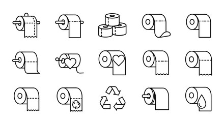 Collection of simple, isolated line icons representing toilet paper, perfect for graphic design, book illustrations, advertisements, and app development. This editable stroke vector cartoon