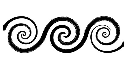 Hand-drawn curved lines forming a bold horizontal banner with a grainy spray effect, creating a distressed vector retro background with black spiral brush strokes, perfect for graphic design elements