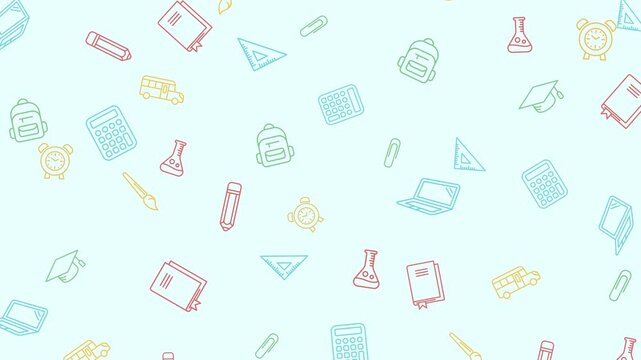 back to school pattern animation with school supplies icons.
