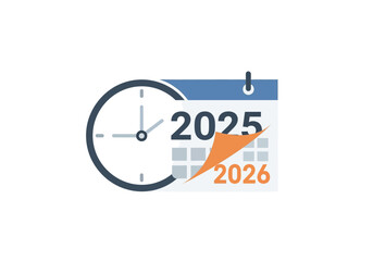 Clock and Calendar Illustration: Indication of Transition Time from 2025 to 2026