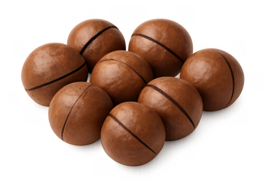 Macadamia nuts in shells, healthy brown whole food snack ingredient, organic raw wholesome dieting food