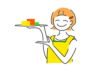 商品の紹介をする女性の店員さん　png