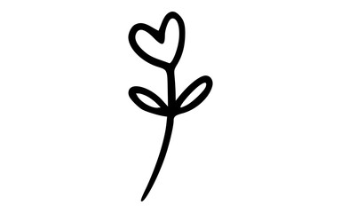Cute Hand Drawn Heart Shaped Petal Flower Doodle Vector Outline