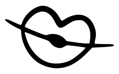 Hand Drawn Heart Shape Lips Doodle Vector Outline