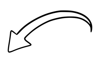 Curved Downward Pointing Long Arrow Outline Doodle Vector
