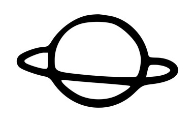 Hand Drawn Outline Planet with Ring and Star Sparkle Doodle Vector