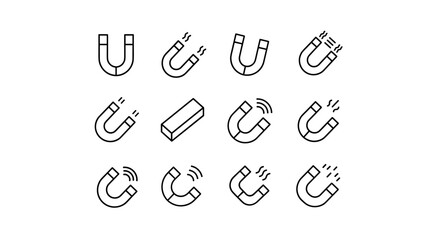 Minimalistic line icon of a horseshoe magnet, symbolizing attraction, science, and magnetism, perfect for web design, app interfaces, social media graphics, and educational materials, presented as a