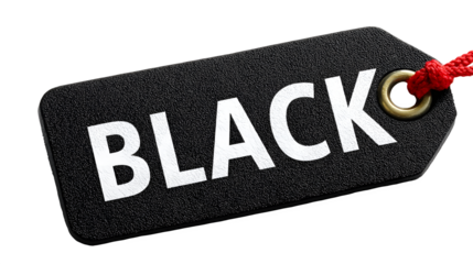 Exclusive Black Friday tag with red string, marking huge savings, perfect for retail promotions and holiday sales events, attracting savvy shoppers now