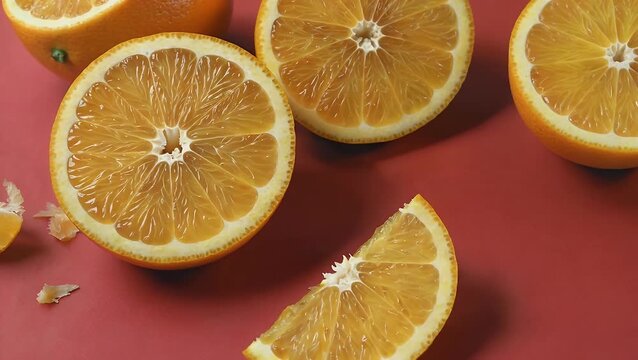 Repeating Motif Composed of the Citrus Fruit Known as Orange Presented on a Crimson-Colored