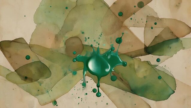 Artistic Composition of Light Green and Brown Abstract Textures Created with Watercolor Painting Techniques Featuring Olive and Khaki