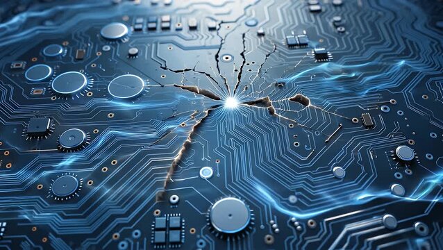 Technological Printed Circuit Board Surface Pattern Layout with Undulating Wave Motions and a Quantum Detonation Theme Illustrating Advanced Computational System