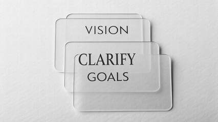 Clear Strategy Cards with Vision, Clarify, and Goals Words