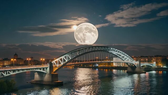 Lunar Satellite in its Complete Phase Ascending Above the Horizon During the Nighttime