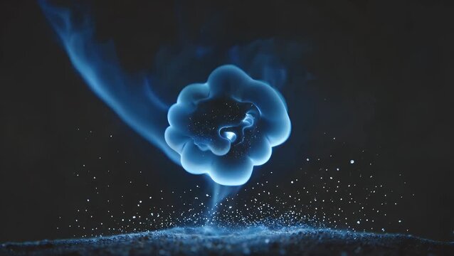 Cobalt-Hued Gas Flames Erupting and Flickering Against a Solid Dark