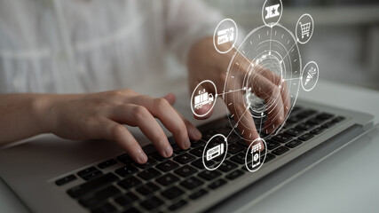 Digital gift card icons show e-commerce, payment, and digital gift card redemption. Digital gift card supports online shopping, secure payment, and customer loyalty programs. Entice