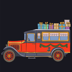 A decorated Christmas bus in Rothenburg ob der Tauber, Germany.