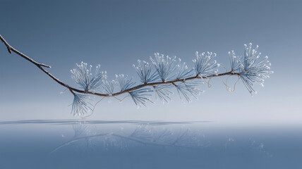 枝が氷結した朝の静かな冬景色