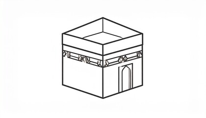 A minimalist line drawing of the Kaaba, the holiest site in Islam, located in Mecca, Saudi Arabia.