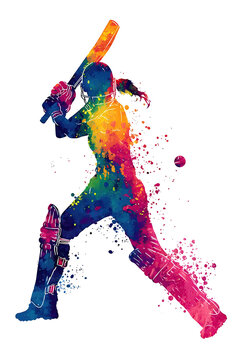 Icon Female Cricket - Watercolor Splash Silhouette Technique Captures The Dynamic Power And Vibrancy Of Women&rsquo;s Cricket.
